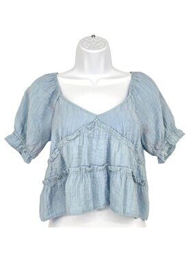 Urban Romantics Cottagecore Coquette Coastal Babydoll Top Open Back Blue Size XS